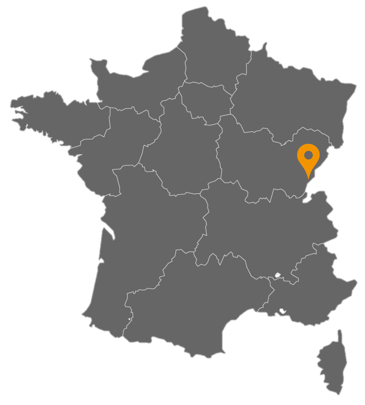 Carte de la France. Localisation de Socrate Industrie au Bélieu dans le Doubs en région Bourgogne Franche Comté